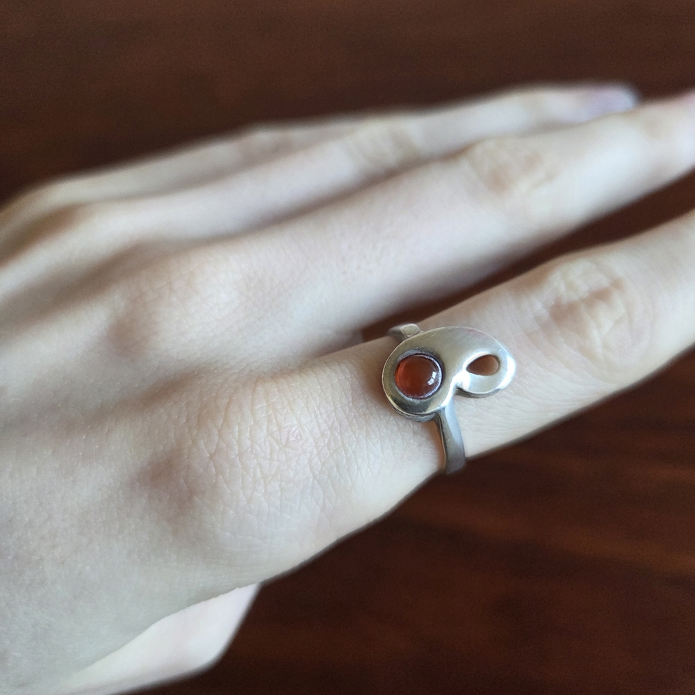 Midcentury Modernist 925 Silver And Carnelian Ring
